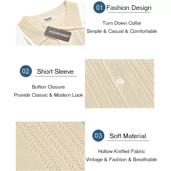 COOFANDY Men's Knit Button Down Shirt Vintage Short Sleeve Polo Shirts Casual Beach Tops