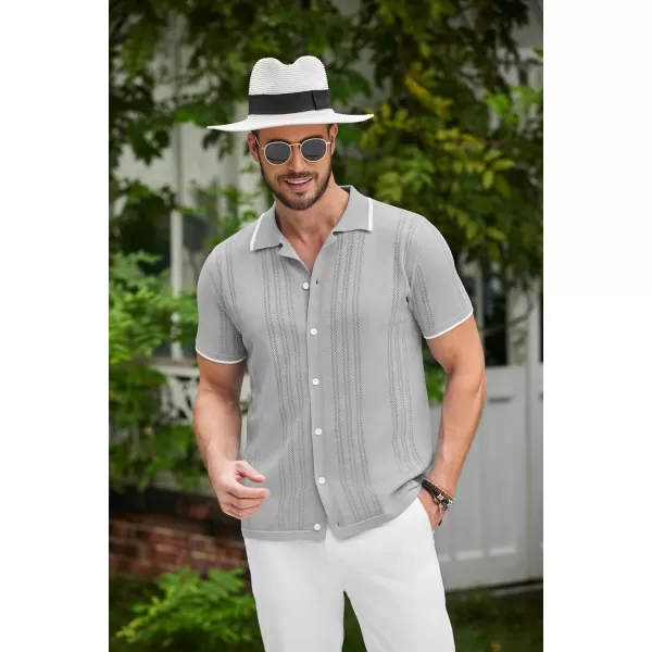 COOFANDY Men's Knit Button Down Shirt Vintage Short Sleeve Polo Shirts Casual Beach Tops