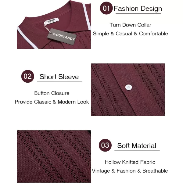 COOFANDY Men's Knit Button Down Shirt Vintage Short Sleeve Polo Shirts Casual Beach Tops