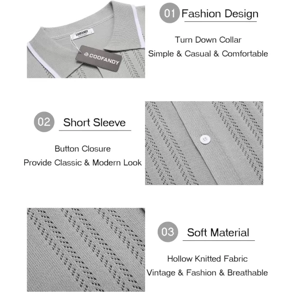 COOFANDY Men's Knit Button Down Shirt Vintage Short Sleeve Polo Shirts Casual Beach Tops