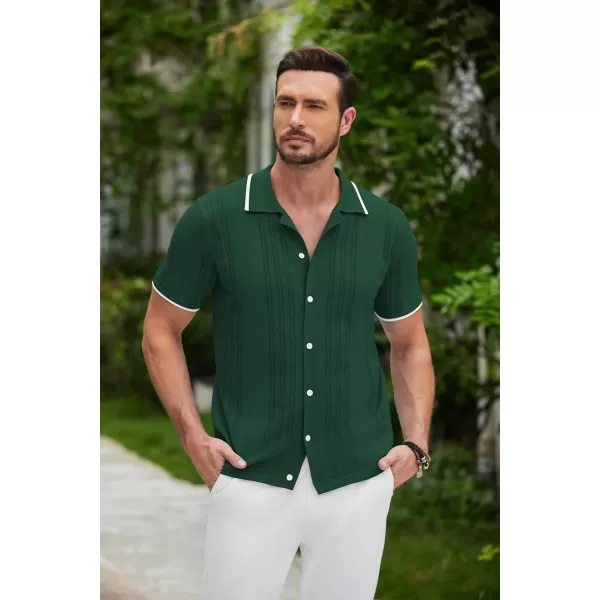 COOFANDY Men's Knit Button Down Shirt Vintage Short Sleeve Polo Shirts Casual Beach Tops