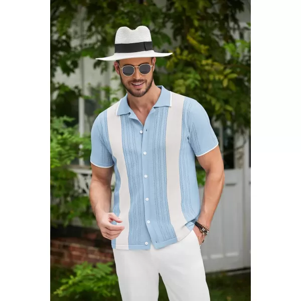 COOFANDY Men's Knit Button Down Shirt Vintage Short Sleeve Polo Shirts Casual Beach Tops
