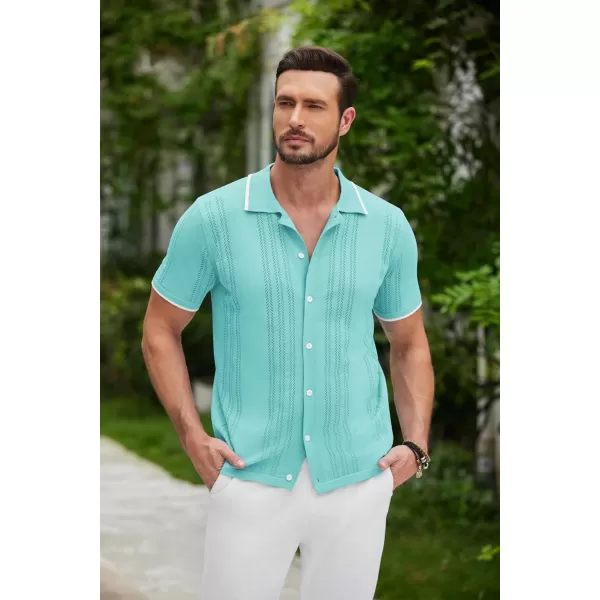 COOFANDY Men's Knit Button Down Shirt Vintage Short Sleeve Polo Shirts Casual Beach Tops