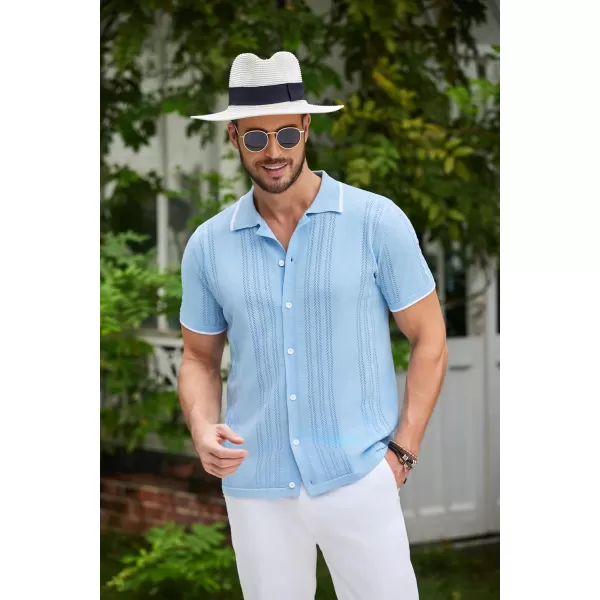COOFANDY Men's Knit Button Down Shirt Vintage Short Sleeve Polo Shirts Casual Beach Tops