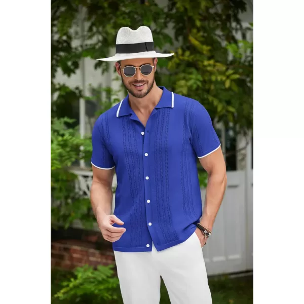 COOFANDY Men's Knit Button Down Shirt Vintage Short Sleeve Polo Shirts Casual Beach Tops
