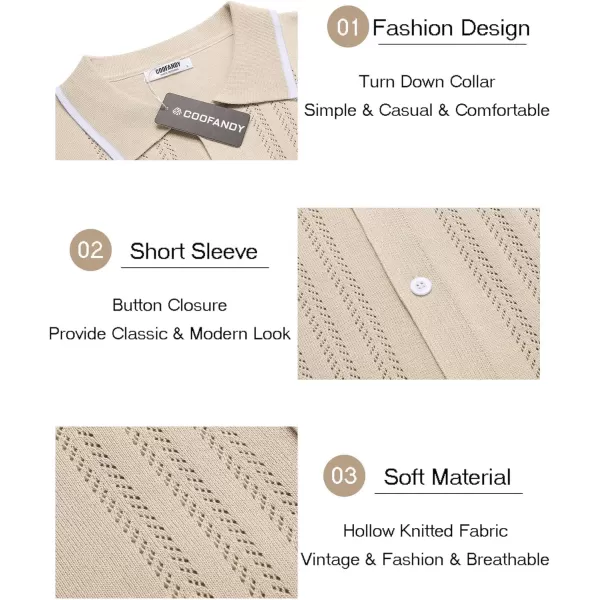 COOFANDY Men's Knit Button Down Shirt Vintage Short Sleeve Polo Shirts Casual Beach Tops