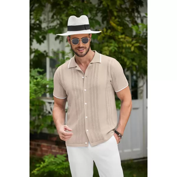 COOFANDY Men's Knit Button Down Shirt Vintage Short Sleeve Polo Shirts Casual Beach Tops