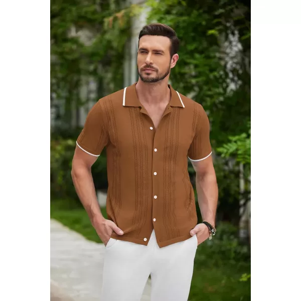 COOFANDY Men's Knit Button Down Shirt Vintage Short Sleeve Polo Shirts Casual Beach Tops