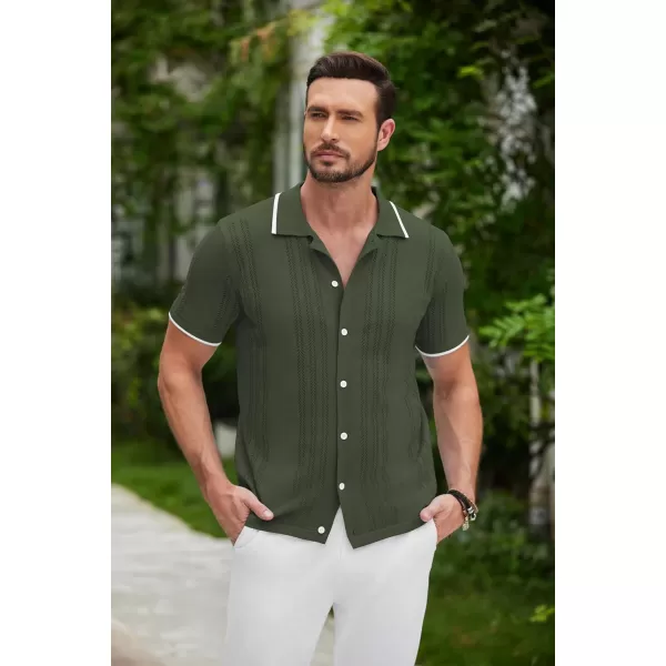 COOFANDY Men's Knit Button Down Shirt Vintage Short Sleeve Polo Shirts Casual Beach Tops