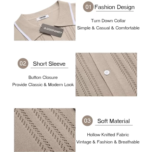 COOFANDY Men's Knit Button Down Shirt Vintage Short Sleeve Polo Shirts Casual Beach Tops