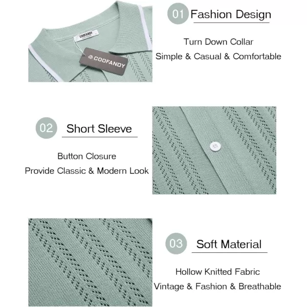 COOFANDY Men's Knit Button Down Shirt Vintage Short Sleeve Polo Shirts Casual Beach Tops