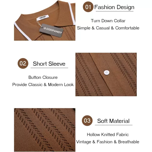 COOFANDY Men's Knit Button Down Shirt Vintage Short Sleeve Polo Shirts Casual Beach Tops