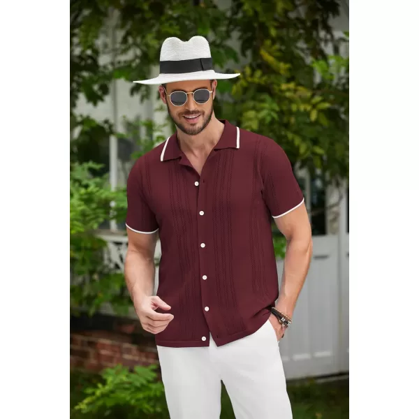 COOFANDY Men's Knit Button Down Shirt Vintage Short Sleeve Polo Shirts Casual Beach Tops