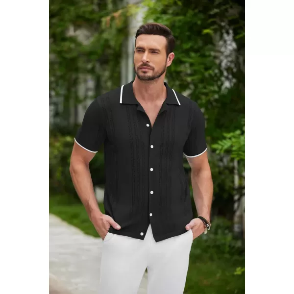 COOFANDY Men's Knit Button Down Shirt Vintage Short Sleeve Polo Shirts Casual Beach Tops