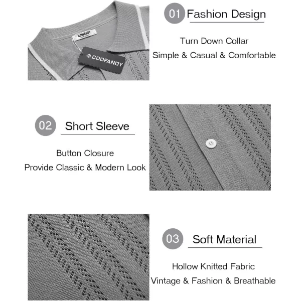 COOFANDY Men's Knit Button Down Shirt Vintage Short Sleeve Polo Shirts Casual Beach Tops