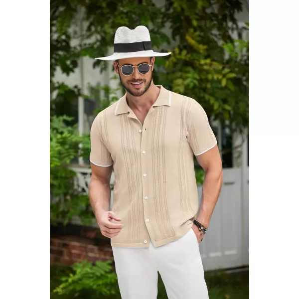 COOFANDY Men's Knit Button Down Shirt Vintage Short Sleeve Polo Shirts Casual Beach Tops