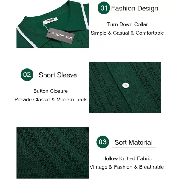 COOFANDY Men's Knit Button Down Shirt Vintage Short Sleeve Polo Shirts Casual Beach Tops