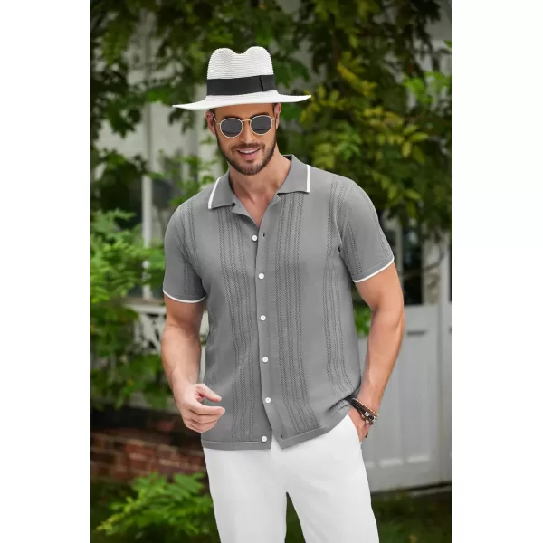 COOFANDY Men's Knit Button Down Shirt Vintage Short Sleeve Polo Shirts Casual Beach Tops