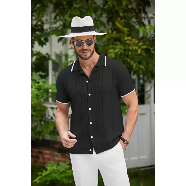 COOFANDY Men's Knit Button Down Shirt Vintage Short Sleeve Polo Shirts Casual Beach Tops