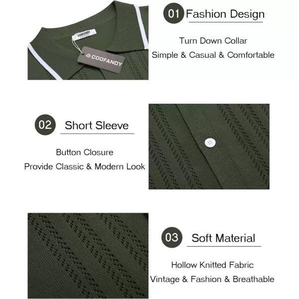 COOFANDY Men's Knit Button Down Shirt Vintage Short Sleeve Polo Shirts Casual Beach Tops