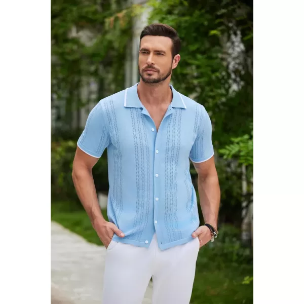 COOFANDY Men's Knit Button Down Shirt Vintage Short Sleeve Polo Shirts Casual Beach Tops