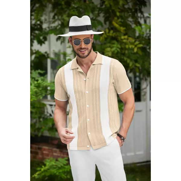 COOFANDY Men's Knit Button Down Shirt Vintage Short Sleeve Polo Shirts Casual Beach Tops