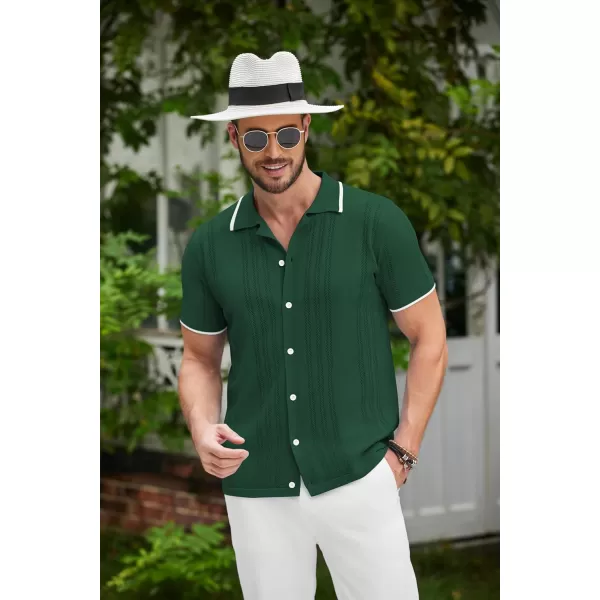 COOFANDY Men's Knit Button Down Shirt Vintage Short Sleeve Polo Shirts Casual Beach Tops