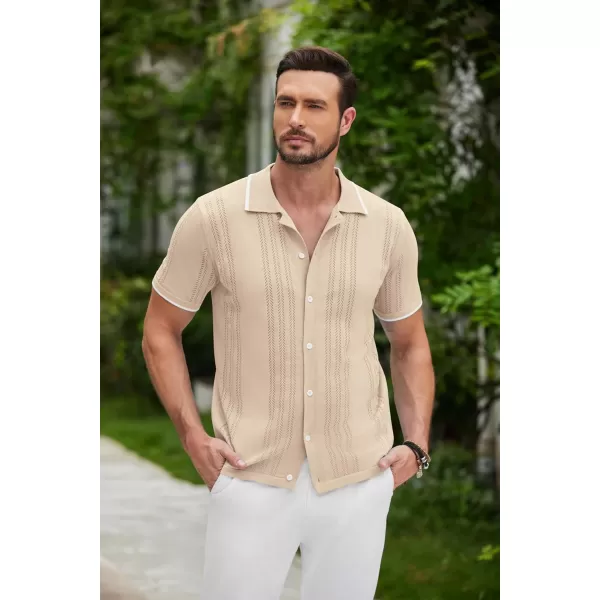 COOFANDY Men's Knit Button Down Shirt Vintage Short Sleeve Polo Shirts Casual Beach Tops