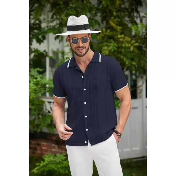 COOFANDY Men's Knit Button Down Shirt Vintage Short Sleeve Polo Shirts Casual Beach Tops