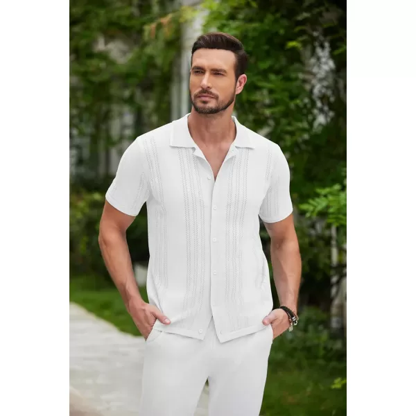COOFANDY Men's Knit Button Down Shirt Vintage Short Sleeve Polo Shirts Casual Beach Tops