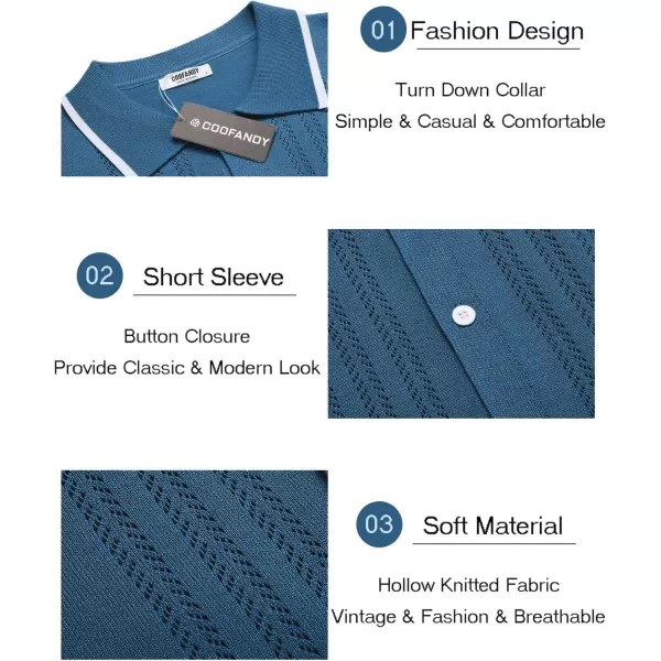COOFANDY Men's Knit Button Down Shirt Vintage Short Sleeve Polo Shirts Casual Beach Tops