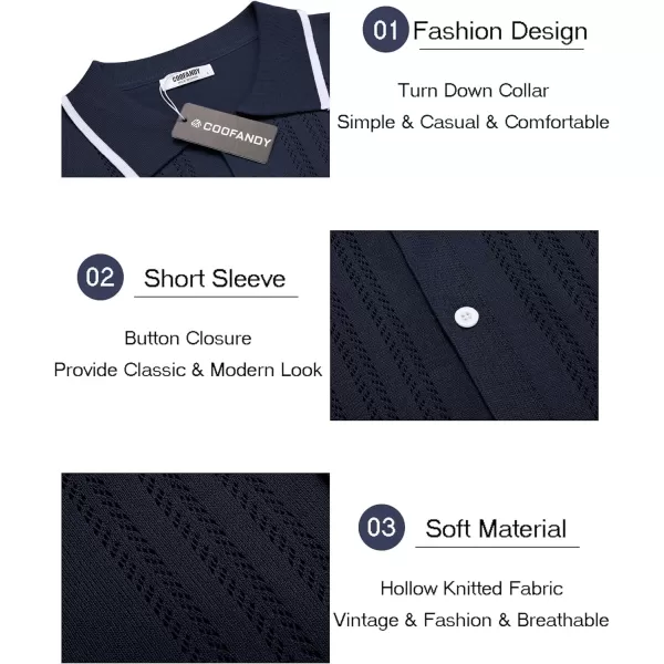 COOFANDY Men's Knit Button Down Shirt Vintage Short Sleeve Polo Shirts Casual Beach Tops