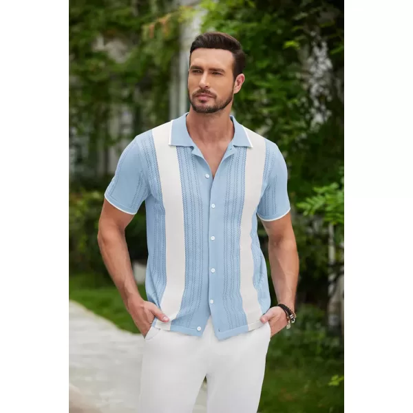 COOFANDY Men's Knit Button Down Shirt Vintage Short Sleeve Polo Shirts Casual Beach Tops