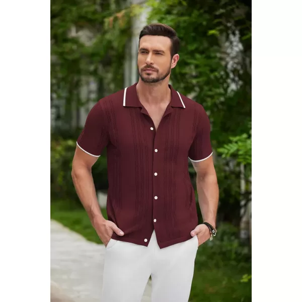 COOFANDY Men's Knit Button Down Shirt Vintage Short Sleeve Polo Shirts Casual Beach Tops