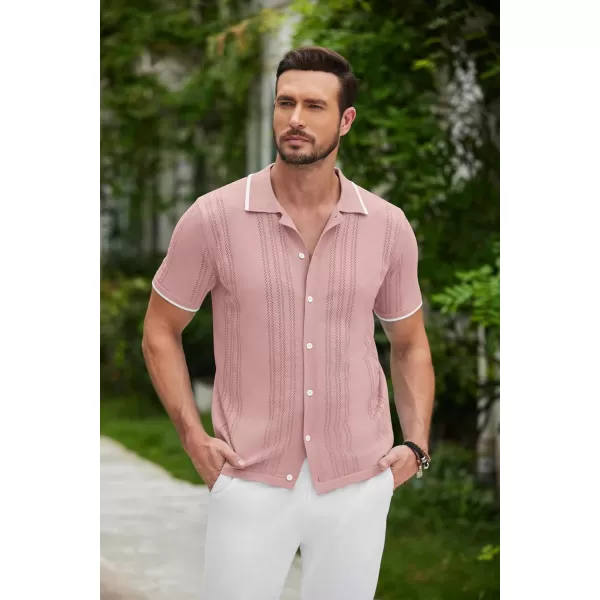 COOFANDY Men's Knit Button Down Shirt Vintage Short Sleeve Polo Shirts Casual Beach Tops