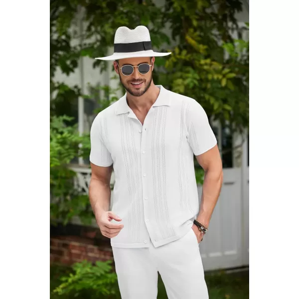 COOFANDY Men's Knit Button Down Shirt Vintage Short Sleeve Polo Shirts Casual Beach Tops