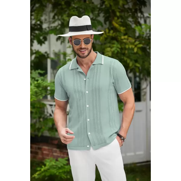 COOFANDY Men's Knit Button Down Shirt Vintage Short Sleeve Polo Shirts Casual Beach Tops