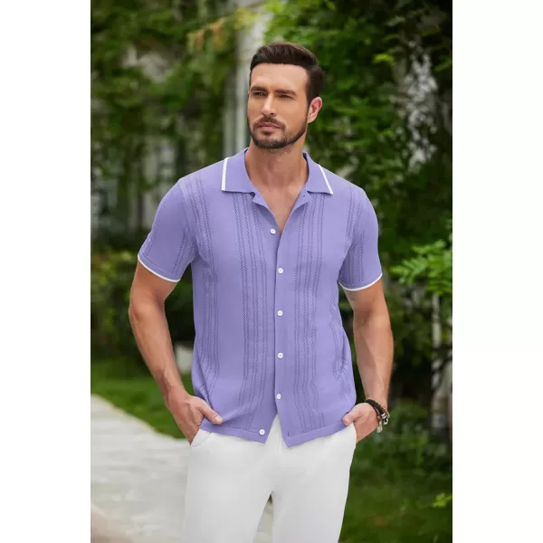 COOFANDY Men's Knit Button Down Shirt Vintage Short Sleeve Polo Shirts Casual Beach Tops