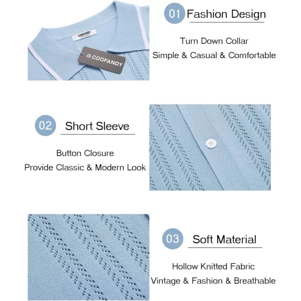 COOFANDY Men's Knit Button Down Shirt Vintage Short Sleeve Polo Shirts Casual Beach Tops