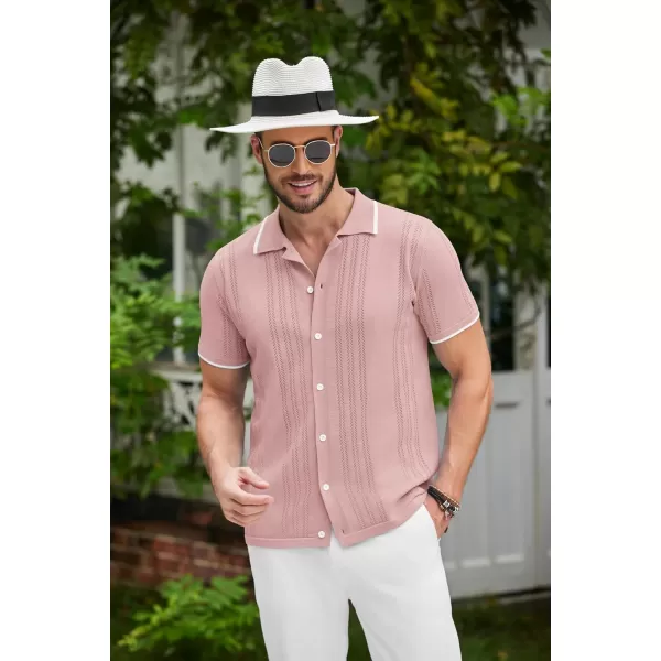 COOFANDY Men's Knit Button Down Shirt Vintage Short Sleeve Polo Shirts Casual Beach Tops