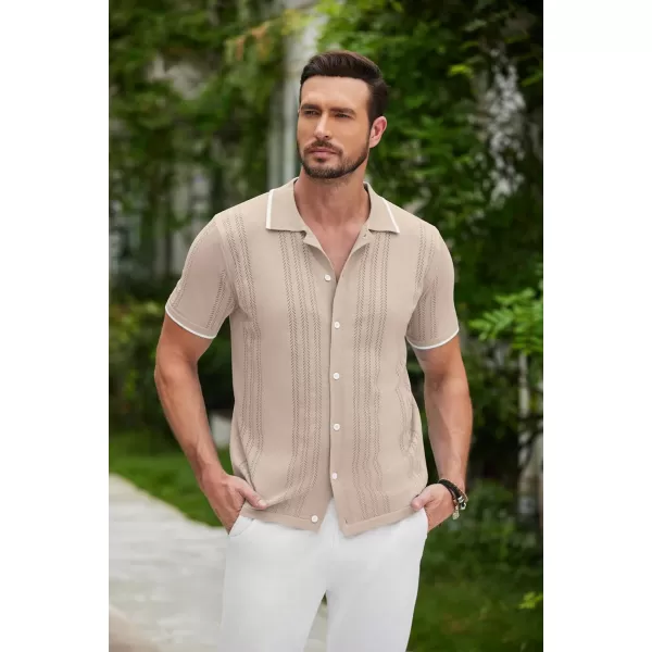COOFANDY Men's Knit Button Down Shirt Vintage Short Sleeve Polo Shirts Casual Beach Tops
