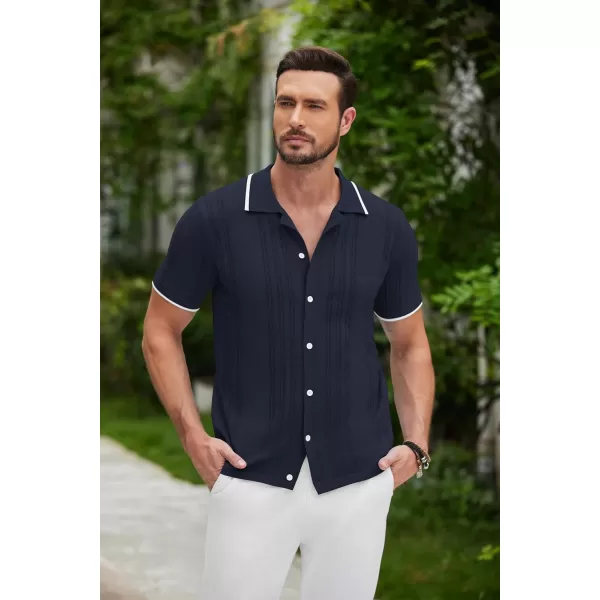 COOFANDY Men's Knit Button Down Shirt Vintage Short Sleeve Polo Shirts Casual Beach Tops