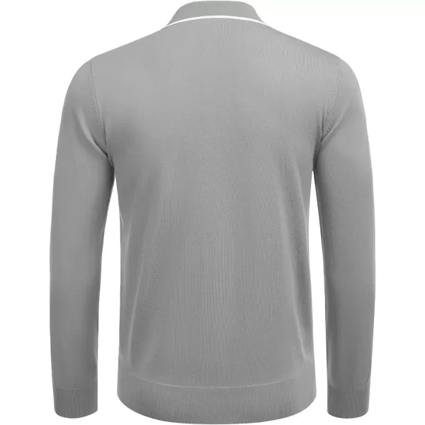 COOFANDY Men's Knit Polo Shirt Long Sleeve Quarter Zip Polo Sweater Casual Golf Shirts Vintage Striped Collar Polo