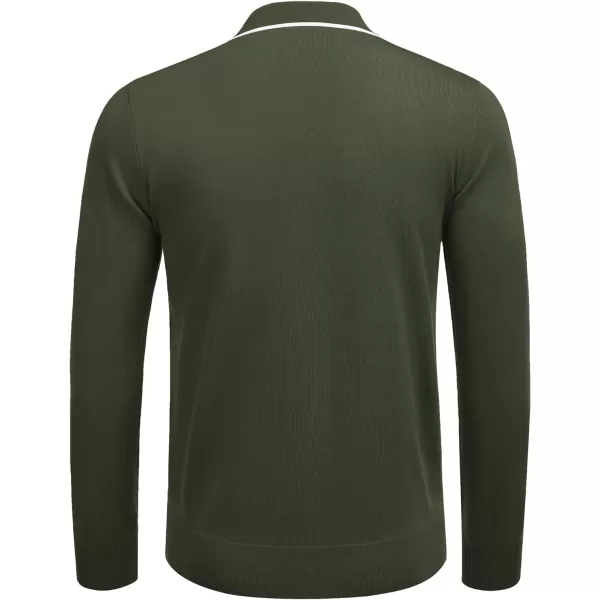 COOFANDY Men's Knit Polo Shirt Long Sleeve Quarter Zip Polo Sweater Casual Golf Shirts Vintage Striped Collar Polo