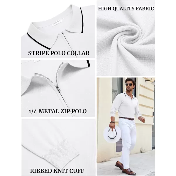 COOFANDY Men's Knit Polo Shirt Long Sleeve Quarter Zip Polo Sweater Casual Golf Shirts Vintage Striped Collar Polo