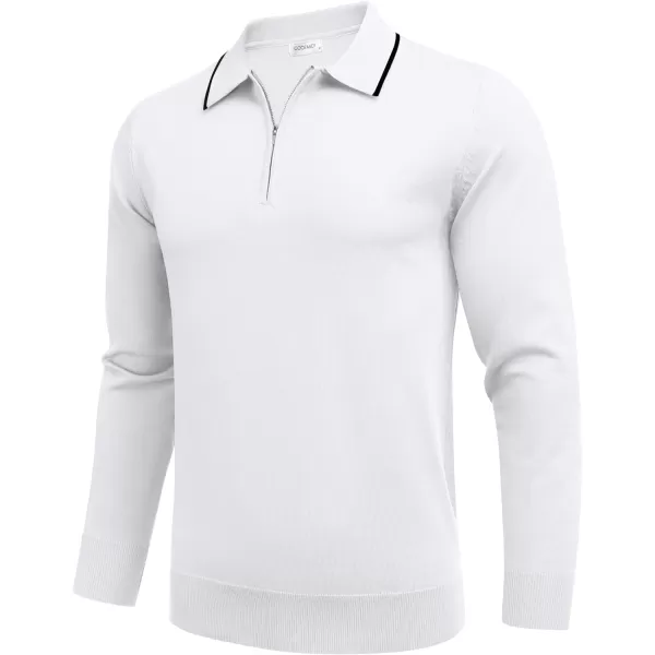COOFANDY Men's Knit Polo Shirt Long Sleeve Quarter Zip Polo Sweater Casual Golf Shirts Vintage Striped Collar Polo