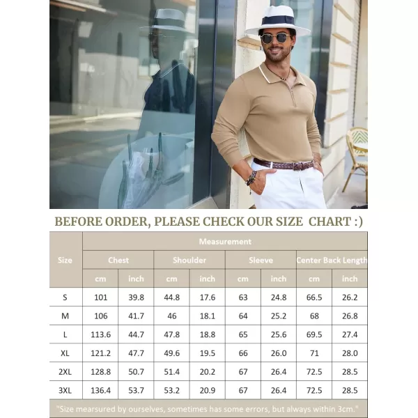 COOFANDY Men's Knit Polo Shirt Long Sleeve Quarter Zip Polo Sweater Casual Golf Shirts Vintage Striped Collar Polo