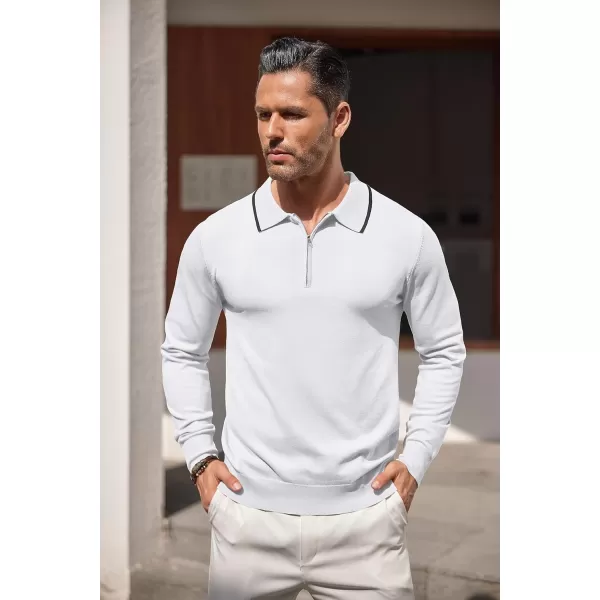 COOFANDY Men's Knit Polo Shirt Long Sleeve Quarter Zip Polo Sweater Casual Golf Shirts Vintage Striped Collar Polo