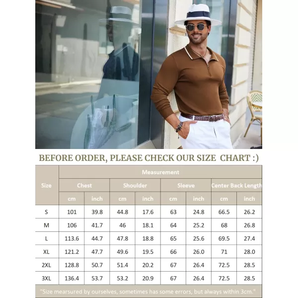 COOFANDY Men's Knit Polo Shirt Long Sleeve Quarter Zip Polo Sweater Casual Golf Shirts Vintage Striped Collar Polo