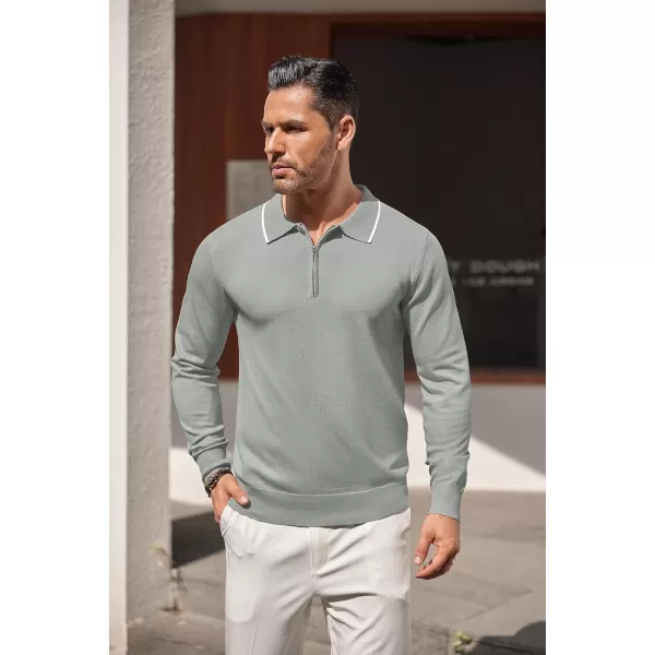 COOFANDY Men's Knit Polo Shirt Long Sleeve Quarter Zip Polo Sweater Casual Golf Shirts Vintage Striped Collar Polo